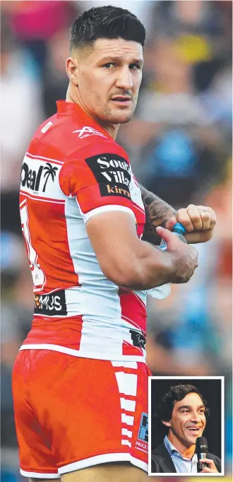  ?? Pictures: ZAK SIMMONDS ?? SWITCH CALL: St George Illawarra’s Gareth Widdop should be back in the No.6 jersey, according to retired Cowboys legend Johnathan Thurston (INSET).