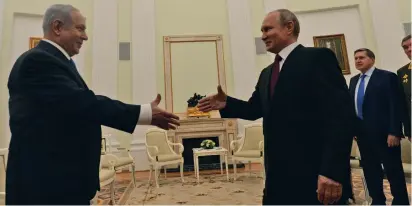  ??  ?? PRIME MINISTER Benjamin Netanyahu meets with Russian President Vladimir Putin in the Kremlin yesterday.