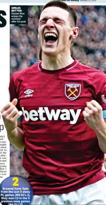  ??  ?? SMILES BETTER: Declan Rice enjoys the moment after his goal