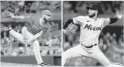  ?? MIAMI HERALD PHOTOS BY MATIAS J. OCNER AND D.A. VARELA ?? Left-handed pitchers Tanner Scott (left) and Andrew Nardi were an effective one-two relief pitcher combinatio­n for the Marlins last season.