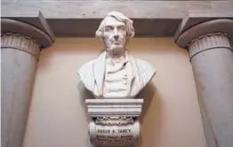  ?? AP 2020 ?? A bust of late Chief Justice Roger Taney is displayed in the Old Supreme Court Chamber at the U.S. Capitol. The House voted 285-120 to approve a bill that would remove the bust.