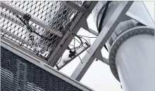  ?? BARRY GRAY THE HAMILTON SPECTATOR ?? There’s no danger to the public, said facilities director Rom D’Angelo, after wind knocked an antenna off a tower at Tim Hortons Field.