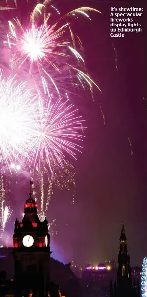  ?? ?? It’s showtime: A spectacula­r fireworks display lights up Edinburgh Castle