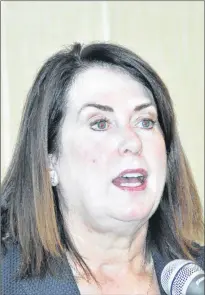  ?? FRANK GALE/THE WESTERN STAR ?? Siobhan Coady, Minister of Natural Resources, addresses the Envirosumm­it 2017 at Days Inn in Stephenvil­le on Thursday.