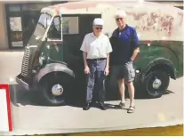  ?? TONY HILL ?? Phil Schlamp, left, and Hill, pose with the van. In 2018, Hill contacted Schlamp, who drove the van from 1957 to 1959, when it was a grocery delivery vehicle for Pioneer Co-op in Swift Current.