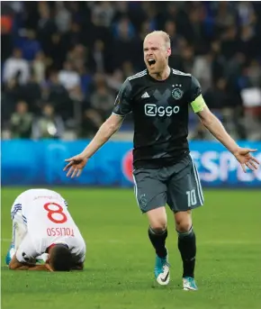  ?? Photograph: PA ?? Ajax captain Davy Klaassen celebrates reaching the final