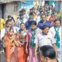  ?? ARABINDA MAHAPATRA/HT ?? BJD candidate Rita Sahu campaigns in Kebada village of Baragada district.