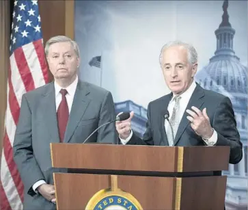  ?? Michael Reynolds European Pressphoto Agency ?? REPUBLICAN Sens. Lindsey Graham, left, and Bob Corker have spoken out against President Trump.