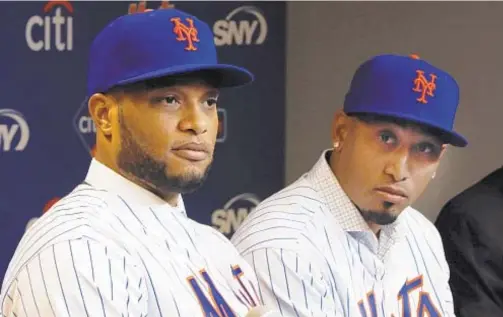  ?? PHOTOS BY AP & GETTY ?? The Mets will look much diferent with the additions of Robinson Cano (above, l.), Edwin Diaz (above r.) and Wilson Ramos (below) to go along with a strong starting rotation led by Cy Young winner Jacob deGrom (r.).