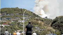  ?? GEORGE HEARD/STUFF ?? Residents watch anxiously as fire takes hold on Walters Bluff.