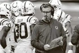  ?? Ron Schwane / Associated Press ?? Indianapol­is head coach Frank Reich will lead the Colts in their second playoff appearance in three years against the Buffalo Bills on Saturday.