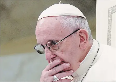  ?? ANDREW MEDICHINI THE ASSOCIATED PRESS ?? Francis’s papacy has been thrown into crisis by accusation­s that he covered up sexual misconduct by American ex-cardinal Theodore McCarrick.