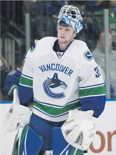  ?? RICHARD LAM/PNG FILES ?? Vancouver Canucks goaltendin­g prospect Thatcher Demko has a .929 save percentage and a 16-7-3 record in the AHL as the starting netminder for the Utica Comets.