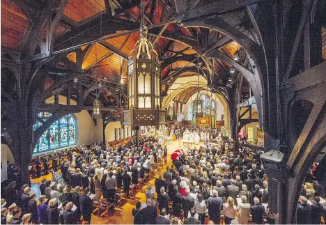  ?? ARLEN REDEKOP ?? About 750 people pack Christ Church Cathedral in Vancouver for the funeral for Grace McCarthy on Wednesday.