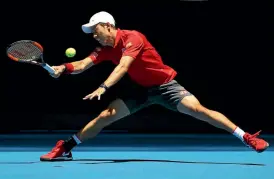  ?? PHOTO: REUTERS ?? Japan’s Kei Nishikori stretches to make a return during his second round match against Jeremy Chardy. Nishikori needed two hours to subdue the Frenchman 6-3 6-4 6-3.