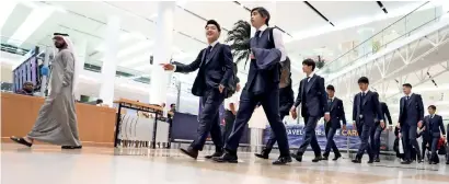  ?? AFP ?? Japan’s football team arrive at Dubai airport to participat­e in the AFC Asian CUP UAE 2019. —