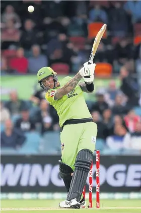  ?? Picture: Mike Owen/Getty Images ?? Sydney Thunder’s Alex Hales bats during his side’s Big Bash League victory over the Melbourne Stars at Manuka Oval in Canberra yesterday