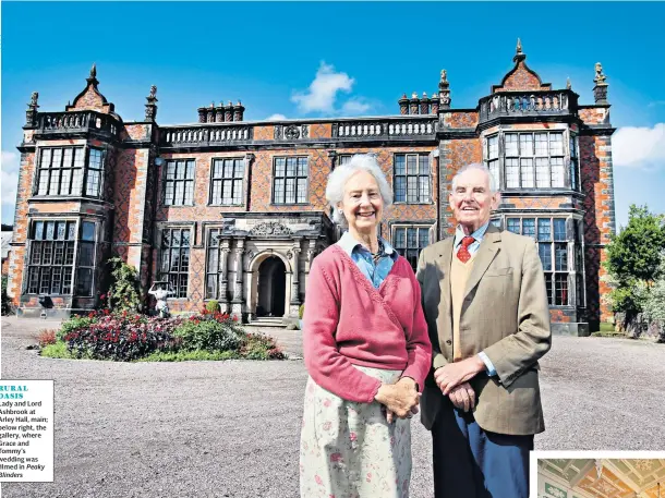  ??  ?? RURAL OASIS Lady and Lord Ashbrook at Arley Hall, main; below right, the gallery, where Grace and Tommy’s wedding was filmed in Peaky Blinders