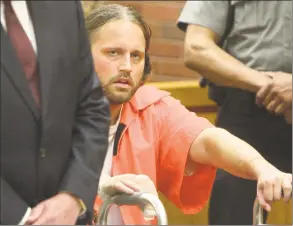 ?? H John Voorhees III / Hearst Connecticu­t Media ?? Aaron Bouffard is arraigned in state Superior Court in Danbury on July 10 in connection to a knifewield­ing incident on July 3. Bouffard was shot by Danbury Police Officer Alex Relyea following a twohour manhunt.