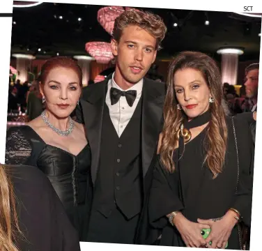  ?? Pictures: JOE SCARNICI/FRANK CARROLL/SYGMA VIA GETTY IMAGES ?? Final curtain: Lisa Marie with mum Priscilla and Elvis actor Austin Butler at this week’s Golden Globes