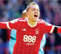  ??  ?? DELIGHT: Barrie McKay celebrates scoring Forest’s first