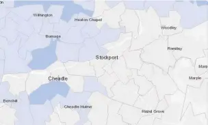  ??  ?? ●● Map showing coronaviru­s cases in Stockport for week to September 6