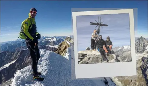  ??  ?? Nel 2018 Christian Monti ha superato i 450mila metri di dislivello. Nel riquadro il 35enne con moglie e figlio
