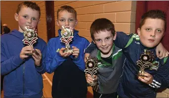  ??  ?? Jack Vaughan, Jake O’Grady, Micheál O’Sullivan and Shane Forde earned third place for St. Colmans, Kanturk.