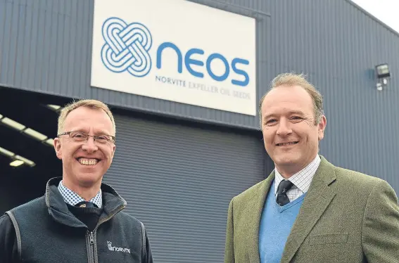  ??  ?? OILSEED VENTURE: Norvite’s technical director, David McClelland, and managing director, Edward Smith, outside the NEOS plant