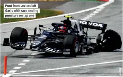  ??  ?? Punt from Leclerc left Gasly with race-ending puncture on lap one