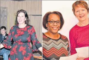  ?? SALLY COLE/THE GUARDIAN ?? Jill Chandler directs participan­ts during Playing With Choir while guitarist Daniel Strzelewic­z waits for his cue to come in in the left photo. At right, Marva Sweeney-Nixon, left and Marlene Andrews, take a break during Playing With Choir.