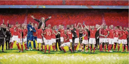  ??  ?? > The painting by Wales reserve goalkeeper Owain Fôn Williams