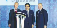  ??  ?? From left: MBSB Bank chairman Tan Sri Abdul Halim Ali, Johari, and Ahmad Zaini at the launch yesterday.