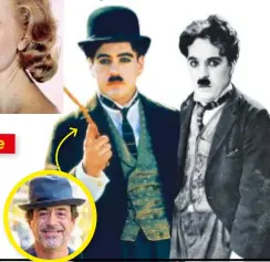  ??  ?? Robert Downey Jr., 53, incredibil­e Charlot Sotto, a sinistra, Downey (anche nel tondo) interpreta Charlie Chaplin (sotto, a destra), in Charlot. Per diventare credibile passò infinite ore a giocare con lamitica bombetta.