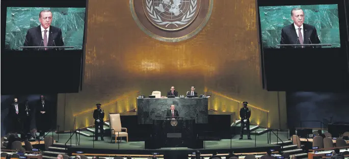  ??  ?? President Erdoğan addresses the 71st session of the United Nations General Assembly at the U.N. headquarte­rs in New York, Sept. 20, 2016.