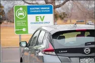  ?? DAVID ZALUBOWSKI/AP PHOTO ?? A Nissan Leaf charges at a recharge station outside the Denver Museum of Nature and Science.