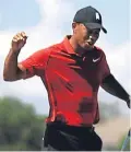  ?? Picture: Getty. ?? Tiger Woods celebrates as he holes his putt on the sixth hole in yesterday’s final round.