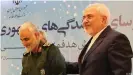  ??  ?? Zarif had a harsh assessment of the publicly revered General Soleimani (left)