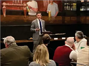  ?? SUBMITTED PHOTO ?? Josh Maxwell, Chester County commission­er, speaks to members of the Downingtow­nThorndale Regional Chamber of Commerce during its annual municipal update luncheon held Feb. 18at Victory Brewing Co.