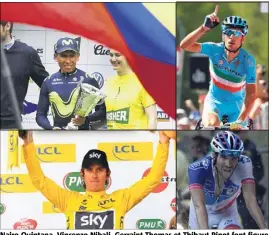  ?? (Photos AFP et EPA/MaxPPP) ?? Nairo Quintana, Vincenzo Nibali, Gerraint Thomas et Thibaut Pinot font figure de favoris de ce e Giro.