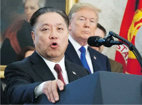  ?? EVAN VUCCI/AP FILES ?? Broadcom CEO Hock Tan announced his company’s move from Singapore to the U.S last November. He argued that the Broadcom and Qualcomm merger would further U.S. interests by advancing the 5G wireless technology, but the U.S. saw the deal as a national security threat.