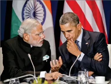  ?? REUTERS ?? US President Barack Obama meets with Prime Minister Narendra Modi at the climate change summit in Paris on 30 November 2015.