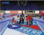  ??  ?? The N64 graphics hardware may churn out players that resemble collection­s of cardboard boxes, but Wayne
Gretzky’s 3D Hockey had accessible gameplay, the lure of a star name, and, crucially, support for four players