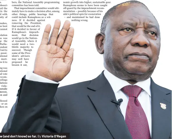  ?? ?? Cyril Ramaphosa raises his hand to take the oath during his presidenti­al inaugurati­on ceremony in Pretoria on 25 May 2019. Photo: EPA