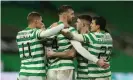  ??  ?? Shane Duffy (centre) celebrates his goal for Celtic. Photograph: Ian MacNicol/Getty Images