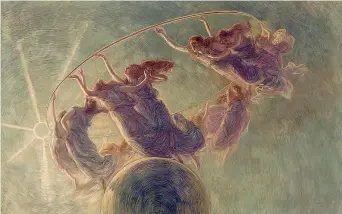  ??  ?? Gaetano Previati (1852-1920), La danza delle Ore (1899, olio e tempera su tela): una delle opere della Fondazione Cariplo