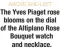  ?? ?? ABOVE AND LEFT The Yves Piaget rose blooms on the dial of the Altiplano Rose Bouquet watch and necklace.