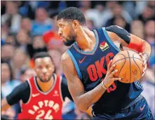  ?? [SARAH PHIPPS/THE OKLAHOMAN] ?? Paul George scored 19 points on 6-for-14 shooting in the Thunder's 123114 loss to the Raptors on Wednesday.