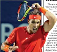  ??  ?? Rafael Nadal plays a shot against Marin Cilic in a quarter-final match on Day 5 of the Rogers Cup in Toronto, Canada - AFP