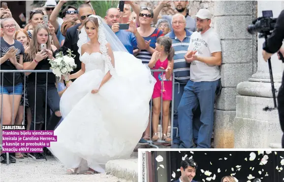  ??  ?? ZABLISTALA Frankinu bijelu vjenčanicu kreirala je Carolina Herrera, a kasnije se preobukla u kreaciju eNVY rooma